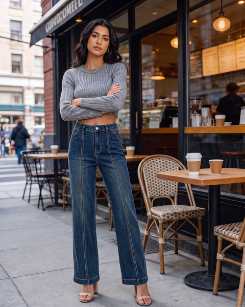 GRAPENT Womens Jeans Straight Leg High Rise Front Seam Stretch Denim Pants | Straight Wide Leg Jeans for Women, High Waisted, 29.5" Inseam, 4 Pockets, Loose Fit, Work Office Outfit, Casual Daily Wear
