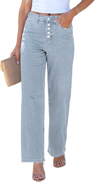 GRAPENT Wide Leg Jeans for Women High Waisted Trendy Button Fly Stretchy Denim Pants Vintage Straight Leg Trouser Jeans