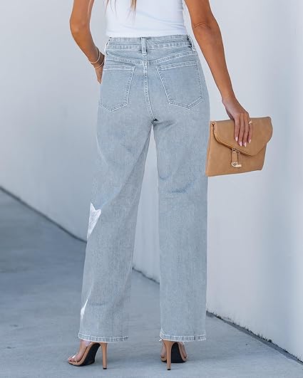 GRAPENT Wide Leg Jeans for Women High Waisted Trendy Button Fly Stretchy Denim Pants Vintage Straight Leg Trouser Jeans