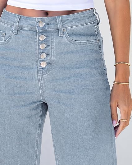 GRAPENT Wide Leg Jeans for Women High Waisted Trendy Button Fly Stretchy Denim Pants Vintage Straight Leg Trouser Jeans