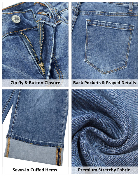 GRAPENT Wide Leg Jeans for Women High Waisted Stretchy Denim Capri Pants Fold Hem Cropped Baggy Capris Jeans with Pocket