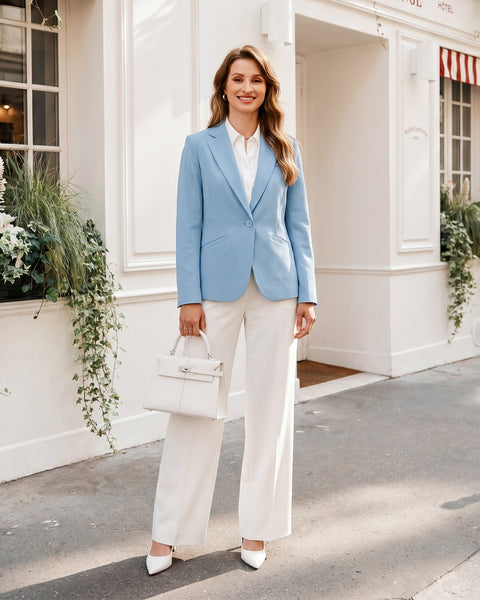 GRAPENT Blazers for Women Business Casual Long Sleeve Work Office Jackets | Womens Blazers Dressy Casual Outfits, Notched Lapel, Shoulder Pads, Single Button and 2 Pockets, Work Wear, Interview Outfits