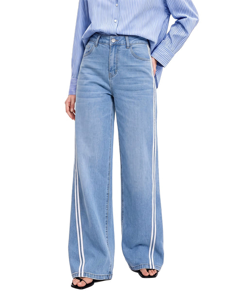GRAPENT Wide Leg Jeans for Women High Rise Track Stripe Stretch Denim Pants Womens Jeans High Waisted, Full Length, 29.5" Inseam, Classic 5 Pockets, 90s Baggy Style, Country Concert, Work Casual Outfit