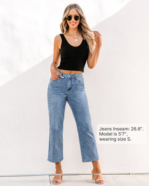GRAPENT Jeans for Women Trendy High Waisted Baggy Straight Leg Stretchy Denim Ankle Pants Cropped Jeans with Pockets
