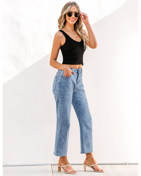 GRAPENT Jeans for Women Trendy High Waisted Baggy Straight Leg Stretchy Denim Ankle Pants Cropped Jeans with Pockets