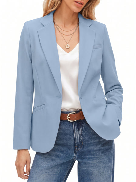 GRAPENT Blazers for Women Business Casual Long Sleeve Work Office Jackets | Womens Blazers Dressy Casual Outfits, Notched Lapel, Shoulder Pads, Single Button and 2 Pockets, Work Wear, Interview Outfits