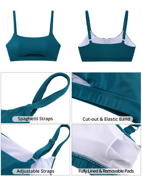 GRAPENT Bikini Tops for Women Cropped Tankini Tops Beach Padded Cut Out Adjustable Spaghetti Straps Swimwear Top Only