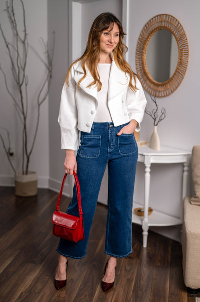 GRAPENT Wide Leg Jeans for Women High Waisted Straight Leg Stretchy Cropped Denim Pants with Pockets Jean Trousers