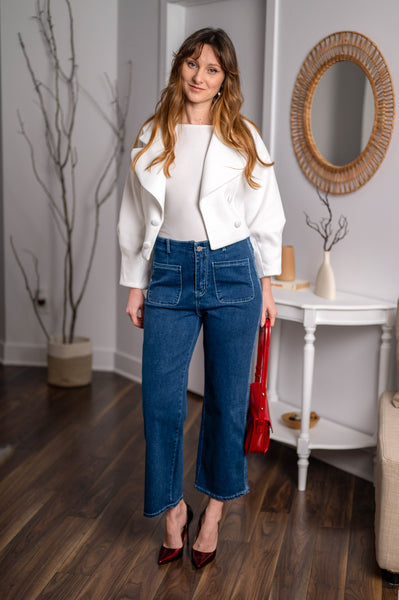 GRAPENT Wide Leg Jeans for Women High Waisted Straight Leg Stretchy Cropped Denim Pants with Pockets Jean Trousers