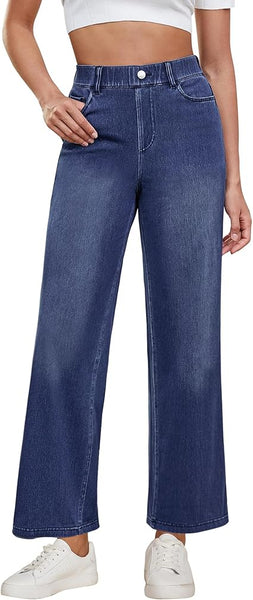 GRAPENT Wide Leg Jeans for Women High Waisted Trendy Pull On Elastic Waist Soft Stretchy Denim Pants Sweatpant Jeans