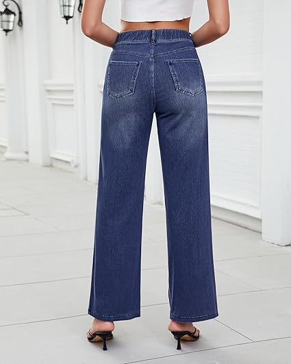 GRAPENT Wide Leg Jeans for Women High Waisted Trendy Pull On Elastic Waist Soft Stretchy Denim Pants Sweatpant Jeans