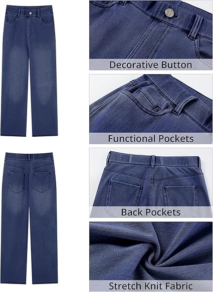 GRAPENT Wide Leg Jeans for Women High Waisted Trendy Pull On Elastic Waist Soft Stretchy Denim Pants Sweatpant Jeans