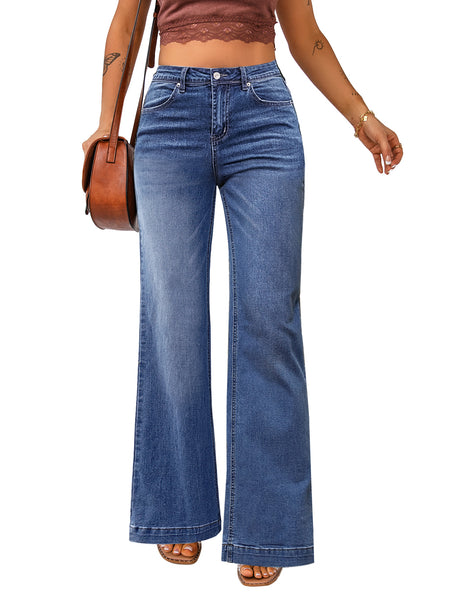GRAPENT Womens Flare Jeans High Waisted Wide Leg Baggy Jean for Women Stretch Denim Pants