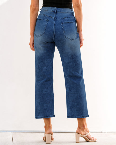 GRAPENT Jeans for Women Trendy High Waisted Baggy Straight Leg Stretchy Denim Ankle Pants Cropped Jeans with Pockets