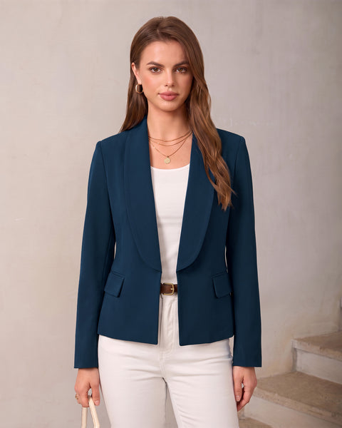 GRAPENT Blazers for Women Business Casual Shawl Collar Lined Suit Jackets Long Sleeves, Hook-and-Eye Closure, Front 2 Pockets, Shoulder Pads, Work Outfits for Women Office, Dressy Casual Wear