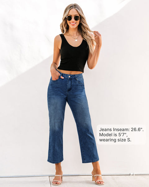 GRAPENT Jeans for Women Trendy High Waisted Baggy Straight Leg Stretchy Denim Ankle Pants Cropped Jeans with Pockets