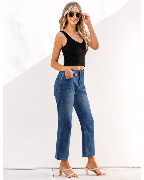 GRAPENT Jeans for Women Trendy High Waisted Baggy Straight Leg Stretchy Denim Ankle Pants Cropped Jeans with Pockets