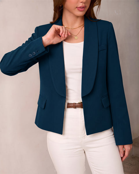 GRAPENT Blazers for Women Business Casual Shawl Collar Lined Suit Jackets Long Sleeves, Hook-and-Eye Closure, Front 2 Pockets, Shoulder Pads, Work Outfits for Women Office, Dressy Casual Wear