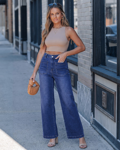 GRAPENT Womens Wide Leg Jeans High Waisted Stretch Denim Pants Patch Pocket | Effortless Wide Leg Silhouette, High Rise, 29.5 Inch Inseam, Full Length, Soft Stretch Denim, Jean Pants, Casual Work Outfits