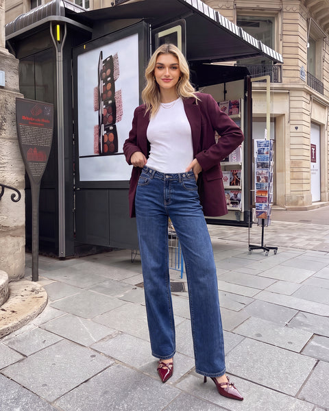 GRAPENT Jeans for Women Wide Leg High Rise Cinch-Waist Stretchy Denim Pants | High Waisted, Adjustable Waist, Full Length, 30'' Inseam, 90s Baggy Straight, Great for Everyday Wear, Dressy Casual Outifts
