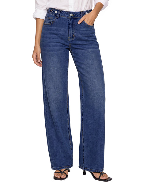 GRAPENT Jeans for Women Wide Leg High Rise Cinch-Waist Stretchy Denim Pants | High Waisted, Adjustable Waist, Full Length, 30'' Inseam, 90s Baggy Straight, Great for Everyday Wear, Dressy Casual Outifts