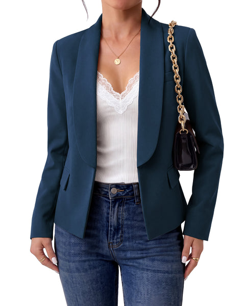 GRAPENT Blazers for Women Business Casual Shawl Collar Lined Suit Jackets Long Sleeves, Hook-and-Eye Closure, Front 2 Pockets, Shoulder Pads, Work Outfits for Women Office, Dressy Casual Wear