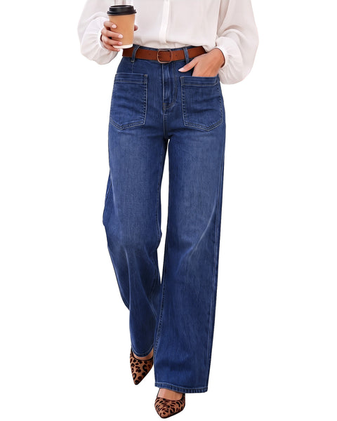 GRAPENT Womens Wide Leg Jeans High Waisted Stretch Denim Pants Patch Pocket | Effortless Wide Leg Silhouette, High Rise, 29.5 Inch Inseam, Full Length, Soft Stretch Denim, Jean Pants, Casual Work Outfits