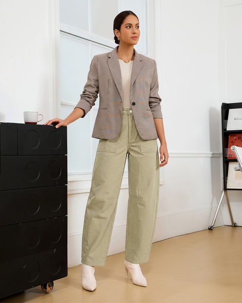 GRAPENT Barrel Pants Women Business Casual High Waisted Chino Ankle Slacks Elastic Waist Trousers Pants for Women, Tapered Leg, Four Pockets, Fall, Winter Pants, Work Office Outfit, Dressy Casual Wear