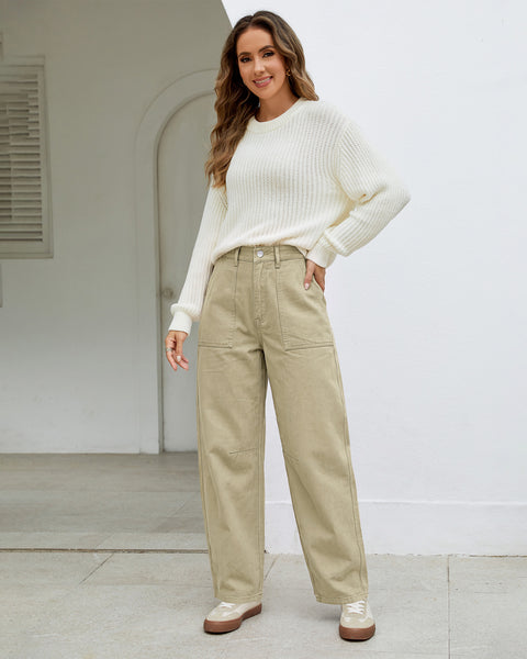 GRAPENT Barrel Pants Women Business Casual High Waisted Chino Ankle Slacks Elastic Waist Trousers Pants for Women, Tapered Leg, Four Pockets, Fall, Winter Pants, Work Office Outfit, Dressy Casual Wear