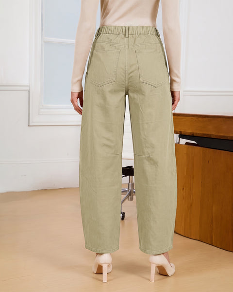 GRAPENT Barrel Pants Women Business Casual High Waisted Chino Ankle Slacks Elastic Waist Trousers Pants for Women, Tapered Leg, Four Pockets, Fall, Winter Pants, Work Office Outfit, Dressy Casual Wear