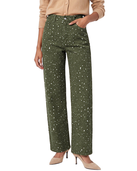 GRAPENT Straight Leg Jeans for Women Deer Print High Waisted Denim Pants Adjustable Cinched Waist, Stretchy, Allover Speckled Print, Full Length, 29.5" Inseam, Country Concert, Casual Daily Wear