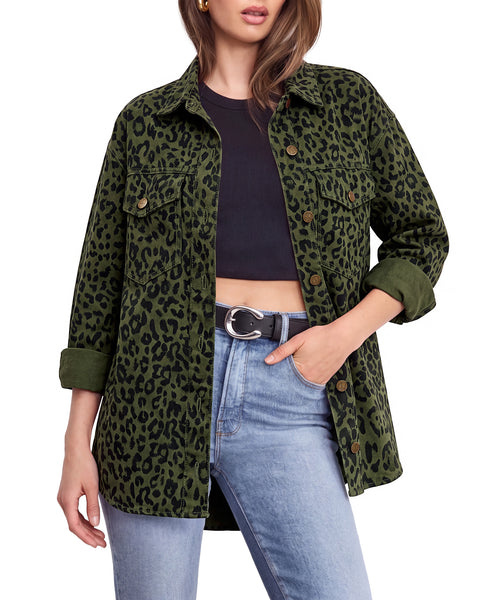 GRAPENT Women's Leopard Jean Jacket Oversized Cheetah Print Denim Shacket Non‑stretch, Leopard Print, Longline Silhouette, Button Down Denim Jackets, Flap Chest Pockets, Casual Outings, Fall Outfits