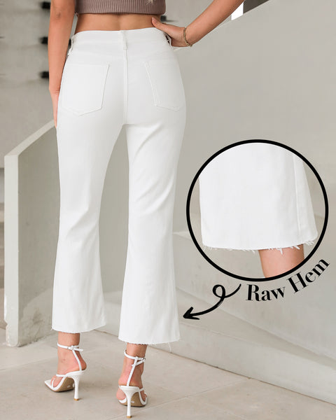 GRAPENT Women's High Waisted Flared Cropped Jeans Raw Hem Denim Pants