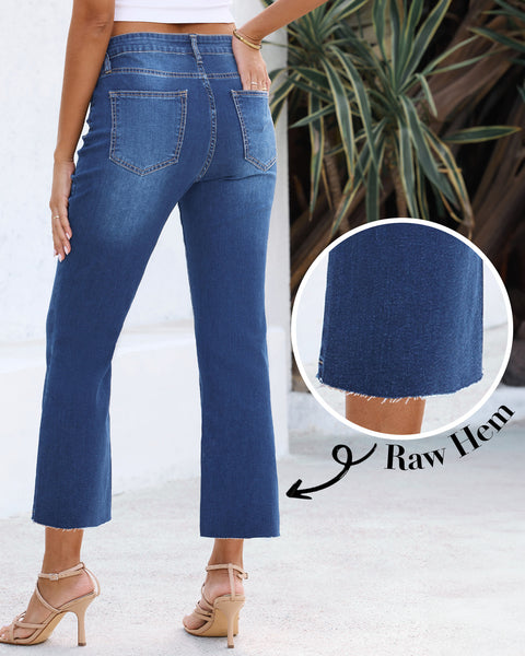 GRAPENT Women's High Waisted Flared Cropped Jeans Raw Hem Denim Pants