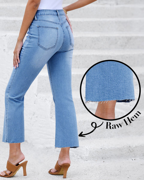 GRAPENT Women's High Waisted Flared Cropped Jeans Raw Hem Denim Pants