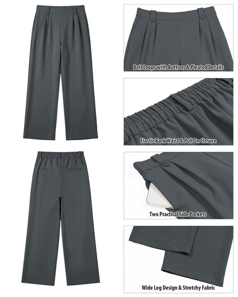 GRAPENT Dress Pants Women Wide Leg Business Casual Pull On Work Trousers | Pull On Closure, High Waisted, Elastic Back Waist, Front Pleated, Dressy Casual Pants, Office Wear, Business Casual Outfits
