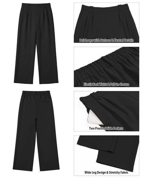 GRAPENT Dress Pants Women Wide Leg Business Casual Pull On Work Trousers | Pull On Closure, High Waisted, Elastic Back Waist, Front Pleated, Dressy Casual Pants, Office Wear, Business Casual Outfits