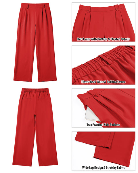 GRAPENT Dress Pants Women Wide Leg Business Casual Pull On Work Trousers | Pull On Closure, High Waisted, Elastic Back Waist, Front Pleated, Dressy Casual Pants, Office Wear, Business Casual Outfits