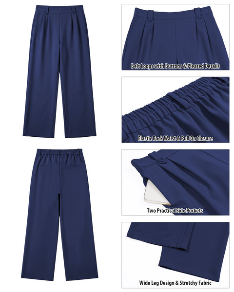 GRAPENT Dress Pants Women Wide Leg Business Casual Pull On Work Trousers | Pull On Closure, High Waisted, Elastic Back Waist, Front Pleated, Dressy Casual Pants, Office Wear, Business Casual Outfits