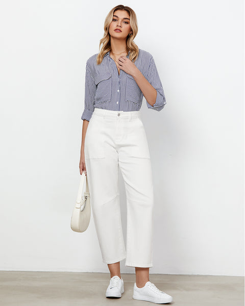 GRAPENT Barrel Jeans for Women High Waisted Trendy Wide Leg Baggy Ankle Length Stretchy Denim Trouser Jeans with Pockets