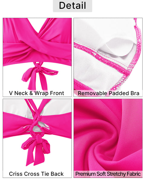 GRAPENT High Waisted Bikini Sets for Women Twist Front Tie Back 2 Piece Bathing Suit V Neck Ruched Swimsuits Bikinis