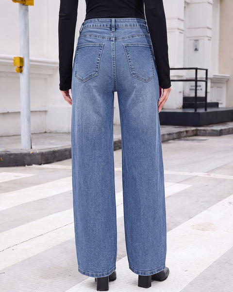 GRAPENT Jeans for Women Wide Leg High Rise Cinch-Waist Stretchy Denim Pants | High Waisted, Adjustable Waist, Full Length, 30'' Inseam, 90s Baggy Straight, Great for Everyday Wear, Dressy Casual Outifts