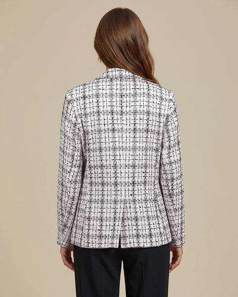 GRAPENT Tweed Blazers for Women Plaid Jacket Long Sleeve Work Casual Blazer | Notched Lapel, Fully Lined, Shoulder Pads, Single Button, 2 Pockets, Interview, Office outfits, Business Casual Blazers