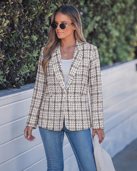 GRAPENT Tweed Blazers for Women Plaid Jacket Long Sleeve Work Casual Blazer | Notched Lapel, Fully Lined, Shoulder Pads, Single Button, 2 Pockets, Interview, Office outfits, Business Casual Blazers