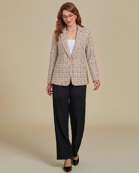 GRAPENT Tweed Blazers for Women Plaid Jacket Long Sleeve Work Casual Blazer | Notched Lapel, Fully Lined, Shoulder Pads, Single Button, 2 Pockets, Interview, Office outfits, Business Casual Blazers