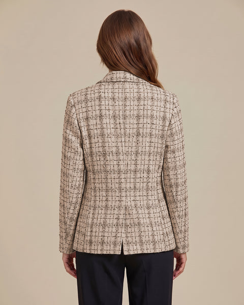 GRAPENT Tweed Blazers for Women Plaid Jacket Long Sleeve Work Casual Blazer | Notched Lapel, Fully Lined, Shoulder Pads, Single Button, 2 Pockets, Interview, Office outfits, Business Casual Blazers