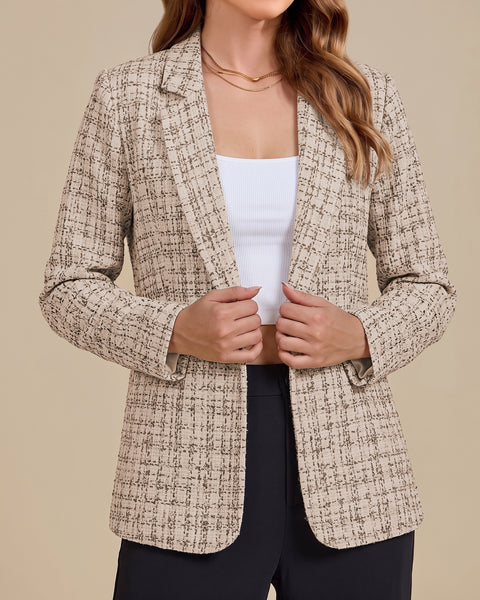 GRAPENT Tweed Blazers for Women Plaid Jacket Long Sleeve Work Casual Blazer | Notched Lapel, Fully Lined, Shoulder Pads, Single Button, 2 Pockets, Interview, Office outfits, Business Casual Blazers