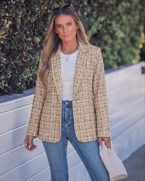 GRAPENT Tweed Blazers for Women Plaid Jacket Long Sleeve Work Casual Blazer | Notched Lapel, Fully Lined, Shoulder Pads, Single Button, 2 Pockets, Interview, Office outfits, Business Casual Blazers