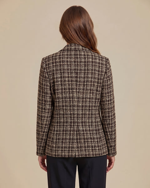 GRAPENT Tweed Blazers for Women Plaid Jacket Long Sleeve Work Casual Blazer | Notched Lapel, Fully Lined, Shoulder Pads, Single Button, 2 Pockets, Interview, Office outfits, Business Casual Blazers