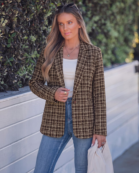 GRAPENT Tweed Blazers for Women Plaid Jacket Long Sleeve Work Casual Blazer | Notched Lapel, Fully Lined, Shoulder Pads, Single Button, 2 Pockets, Interview, Office outfits, Business Casual Blazers